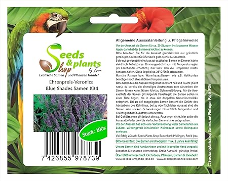 Stk 100x Ehrenpreis Veronica Blue Shades Samen Garten Pflanze Saatgut K34 Seeds Plants Shop Samenbank Pfullingen Patrik Ipsa Amazon De Garten