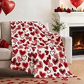 JarThenaAMCS Valentine Throw Blanket 60 x 50 Inch Red Love Heart Decorative Fuzzy Flannel Blanket Soft Blanket for Home Chair Sofa Couch Bed Supplies