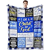 Molcunn Christian Blanket Gifts for Men, Baptism Gifts for Boys, Inspirational Birthday Religious Catholic Spiritual Gift for Man Son Dad, Bible Verse Throw Blanket 50"x40"
