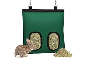 SKYJORMY Rabbit Hay Feeder, Bunny Hay Bag for Rabbits,Rabbit Feeder Fabric Bag Feeder Storage Bag,2 Holes Large Capacity 600D Oxford Cloth Fabric Hanging Hay Feeder Bag for Small Animal,Hay Guinea Pig(Green)