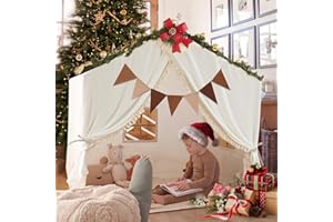 MALLIFY Kids Play Tent with Tassel, Large Play Tent with Star Light, Toddler Tent for Girls & Boys, Reading Nook Machine Washable, Castle Tent Indoor & Outdoor, Play House, 52x35.5x52 in