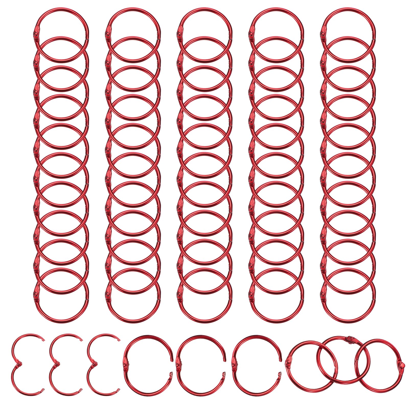 PATIKIL 1" Loose Leaf Binder Rings, 50Pcs Binder Ring Book Rings Metal Key Rings for Paper Index Card Flash Card Book DIY Scrapbook Notebook Photo Album Office, Red