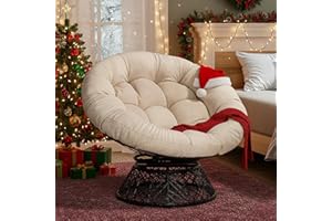 Bme 40" Ergonomic Wicker Papasan Chair with Soft Thick Density Fabric Cushion, High Capacity Steel Frame, 360 Degree Swivel for Living, Bedroom, Reading Room, Lounge, Sepia Sand - Black Base