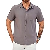 KTTEI Men's Short Sleeve Button Down Shirts Casual Blending Beach Shirt with Chest Pocket Classic Fit Summer Tops