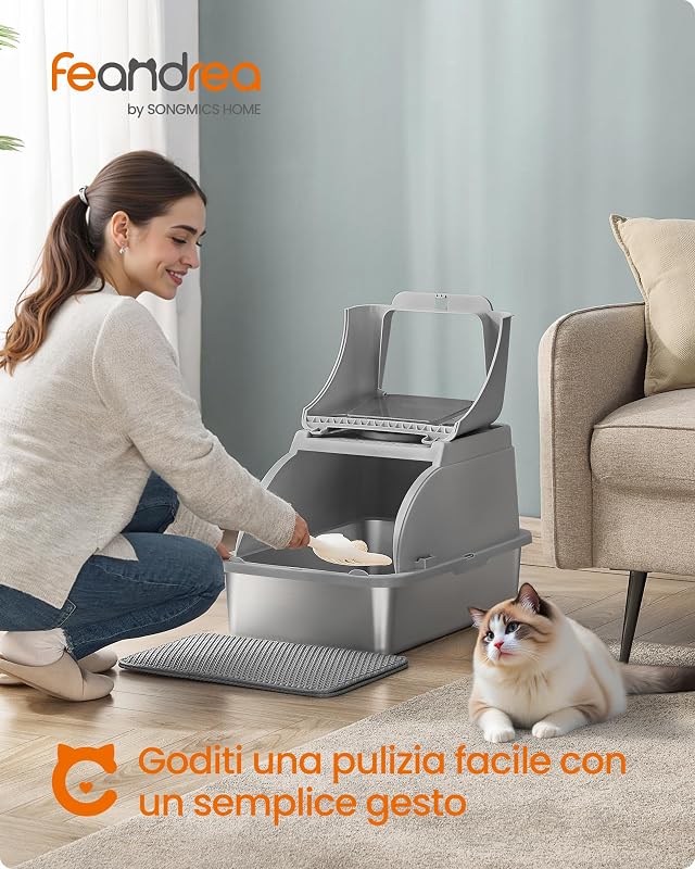Lettiera per Gatti Chiusa in Acciaio Inox, 61 x 40 x 36,5 cm