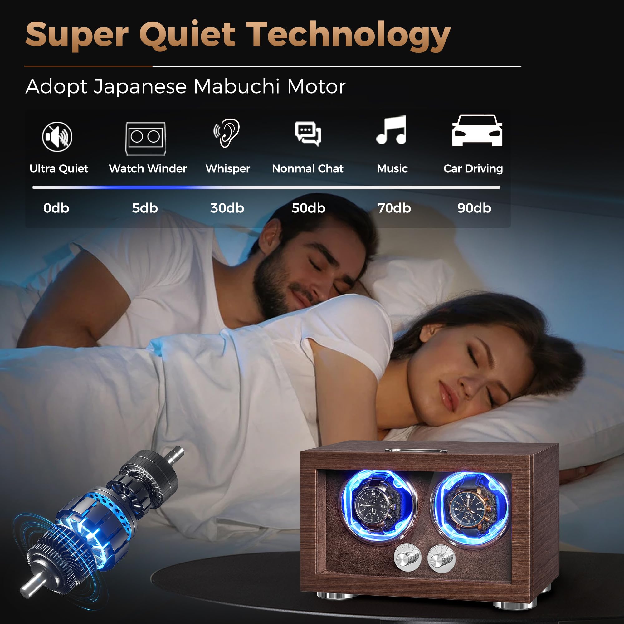 ANWBROAD ANWBROAD Double Watch Winder, Automatic Watch Winder for Automatic Watches, Dual Watch Winder Box with Type-C Port Adapter, 4 Modes, Quiet Motor, LED Light, UJWW004M