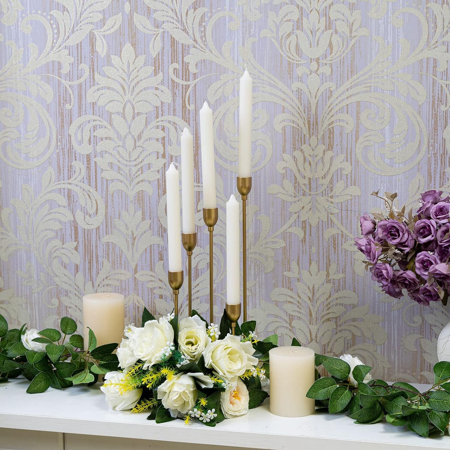 VINCIGANT 5 Arm Candle Holder Gold,Gold Candelabra for Taper Candles,Candlestick Holder for Home Decor,Wedding/Dinner Table Decoration