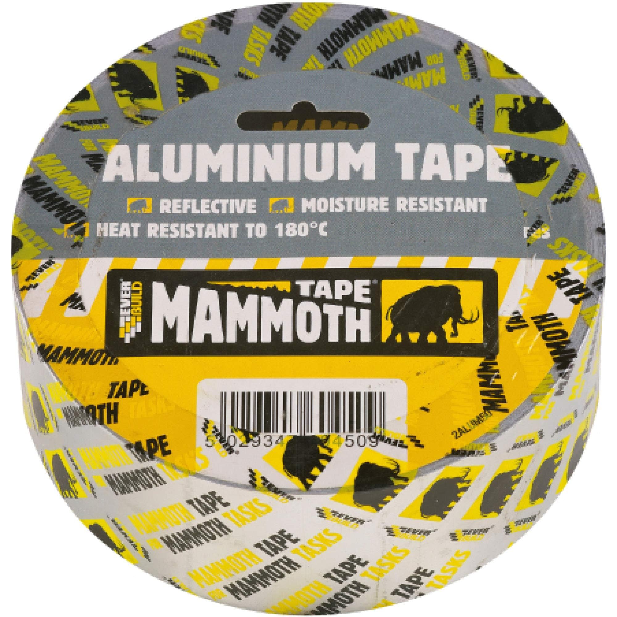 Everbuild Mammoth Aluminium Tape – Heat Resistant to 180°C – Light Reflective – Excellent Moisture Resistance – Silver – 75mm x 45m Roll