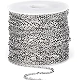 66 Feet Stainless Steel Rolo Cable Chain Bulk, 2mm 304 Stainless Steel Diamond-Cut Oval Rolo Cable Link Chains Roll Spool for Jewelry Making