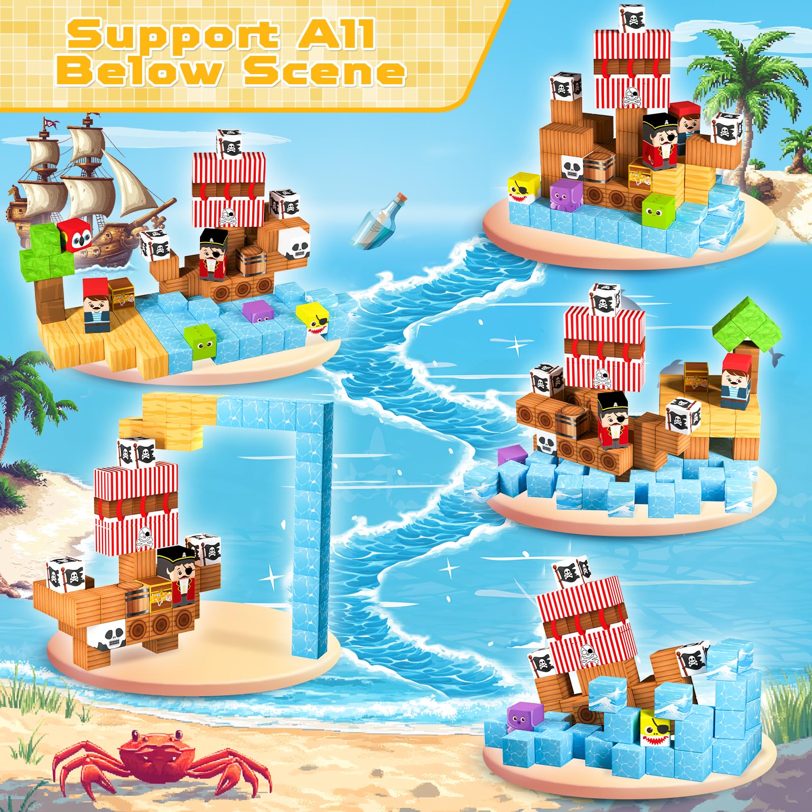 ToyUnited Magnetische Bausteine Magnetbausteine 100 Teile - Piratenschiff mit Schätzen | Abenteuer auf hoher See | Magnetic Building Blocks als Kreatives Kinderspielzeug Geschenk ab 4 Jahren 3