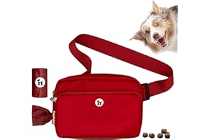 Puppington 3-in-1 Crossbody Bag & Dog Treat Pouch for Pet Training - Matching Poop Bags & Built-In Poop Bag Dispenser - Zippered Pockets - Dog Walking Bag for Office to Off-Leash (Ruby Red)
