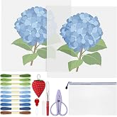 XunYee 18 Mesh Needlepoint Kit for Beginners Adults Hydrangea | 25 Pcs Set 2 Painted Canvas 7.8 Inch Embroidery Floss Needles Guide Card Instruction Threader Scissors Project Bag DIY Gift