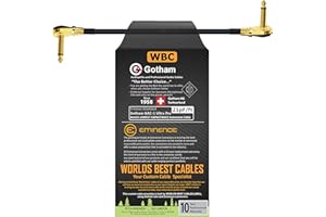 WORLDS BEST CABLES 18 Inch - Gotham GAC-1 Ultra Pro - Low-Cap (21pF/ft) Guitar Bass Effects Instrument, S-Shaped Patch Cable & Gold (6.35mm) Low-Profile R/A Pancake Plugs - Custom Made