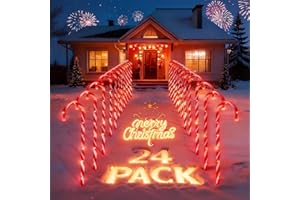 HelixBeam Candy Cane Lights 24 Pack- 168 Red Lights for Outdoor Christmas Decor, Connectable 22 Inch Lawn Pathway Markers for Yard, Patio, Waterproof Walkway Holiday Decorations