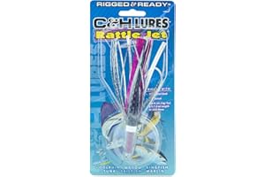 C&H LURES C&H Rattle Jet Trolling Lure – Rigged & Ready with Mustad Hook, AFW Swivel, Grand Slam Mono Line – 6 ft Skirted Saltwater Fishing Lure for Offshore & Big Game