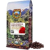 Java Planet Low Acid Organic Colombian Whole Bean Coffee 16oz | Certified USDA Organic Arabica Coffee Beans. Low acid, mold tested. Bird Friendly. Medium dark roast, one 1-pound bag.