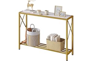 Tajsoon Entryway Table 41.8”, 2-Tier Entry Way Console Entrance Table, Narrow Sofa Table with Shelves, Ideal for Hallway, Entryway, Living Room, Foyer, Corridor, and Office (Gold & White)