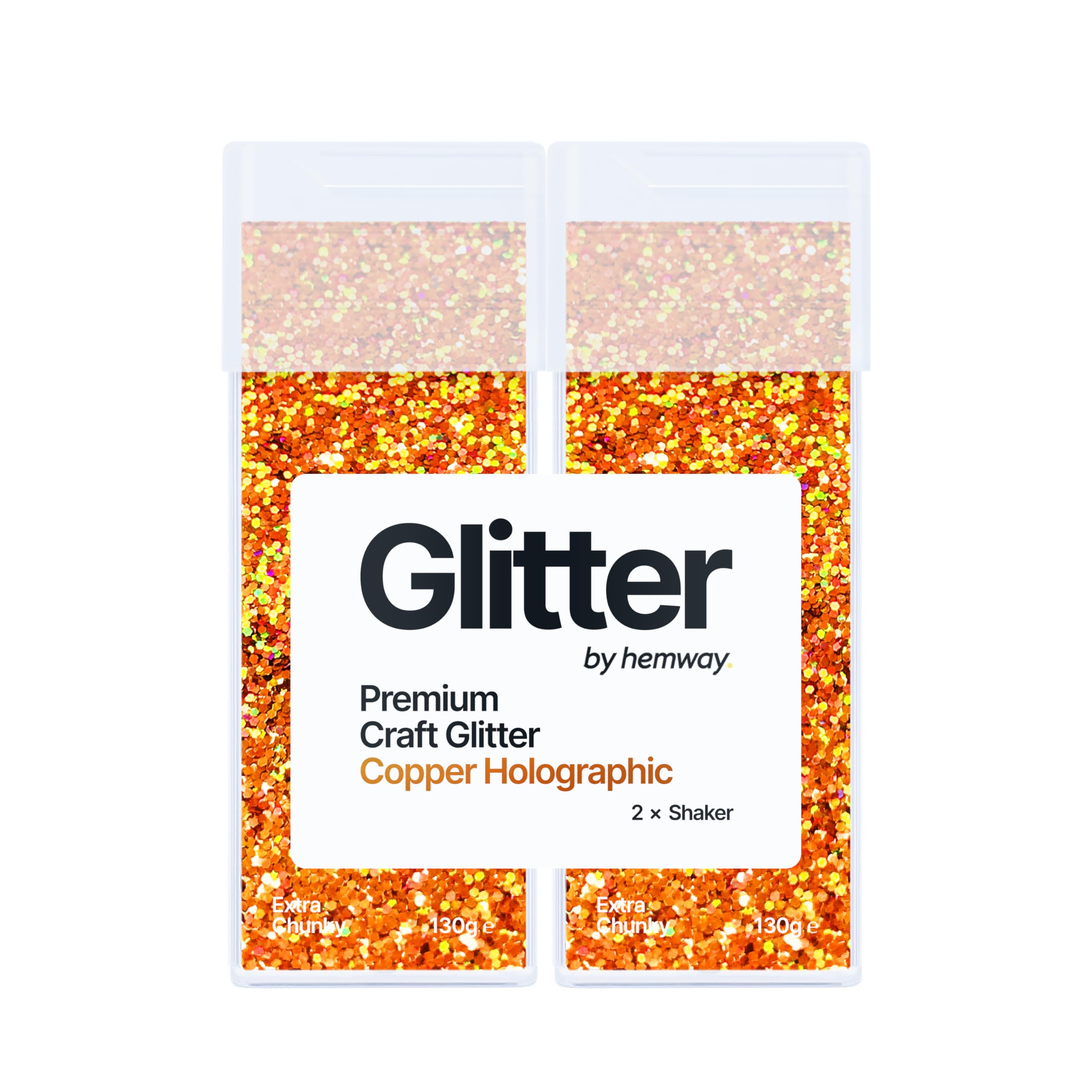 Hemway Glitter Shaker Copper Holographic 130g x2 Pack Extra Chunky, Craft Glitter Shakers for Resin & Epoxy Crafts, Christmas Art Supplies, Nail, Body, Face, Eye, Festival, Crafting, Slime, Sparkle