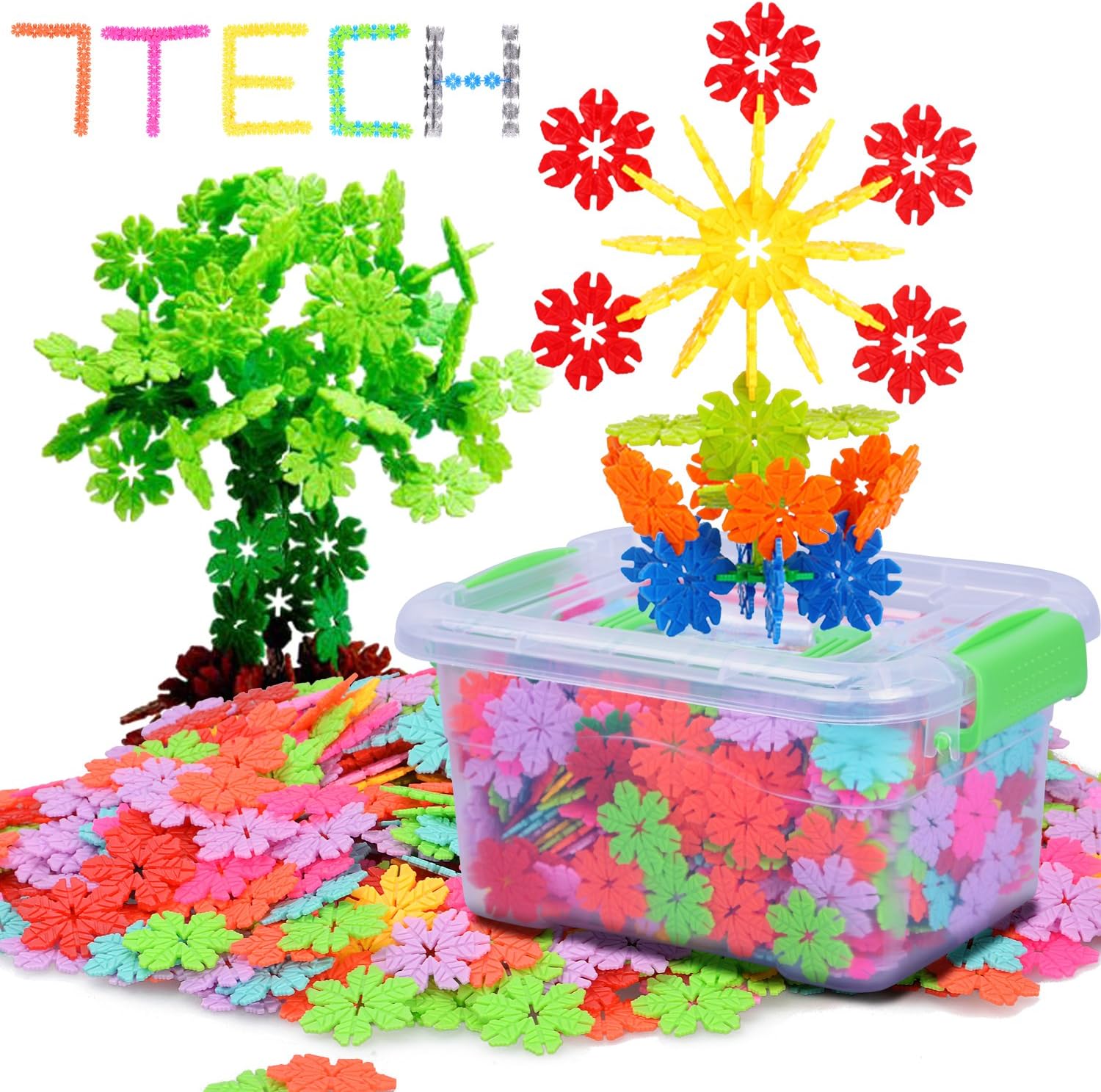 7TECH 600 Pcs Snowflake Building Blocks Stem Educational Toys Set for Kids, Creative & Development Connecting Toy for Preschool Boys and Girls