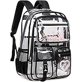 MOONBABY Clear Backpack for Girls, Clear Bookbag Heavy Duty Transparent Backpack for Stadium Events, See Through Back Pack for Kindergarten Elementary Middle High School, Black