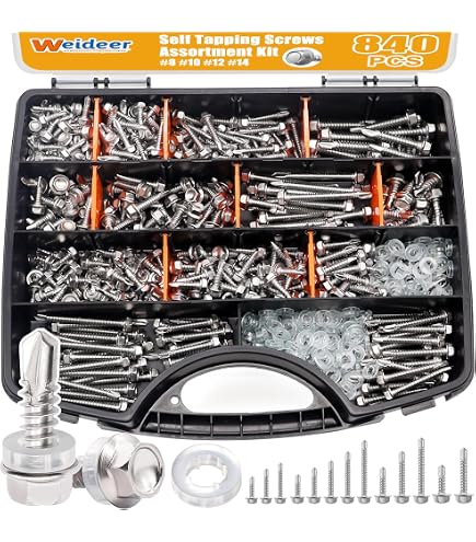 Mxuteuk 440pcs Stainless Steel Self Tapping Screw Assortment Set - #8 & #10 Sizes, Hex/Flat/Truss Heads, 1/2" To 2" Lengths