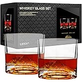 LIITON Mount Rainier Heavy Crystal Whiskey Glasses Gift Set of 2, Thick Freezable Bourbon Glass 1lb Each, Premium Whiskey Gifts for Men, Frozen Crystal Chills Cocktails, 10 oz