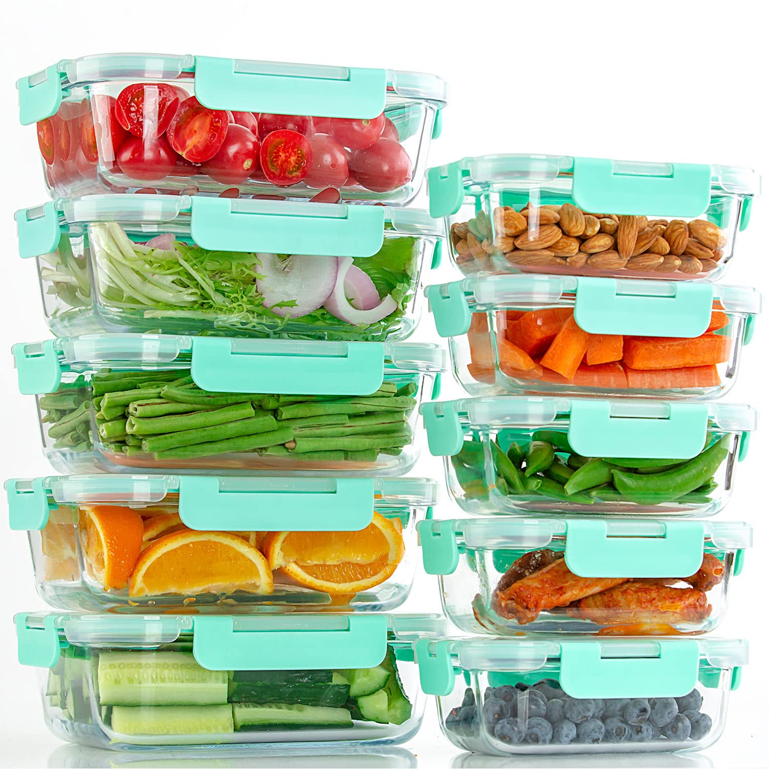 Photo 1 of UMEIED 10 Pack Glass Food Storage Containers with Lids Leakproof, Airtight Glass Meal Prep Containers For Lunch, On The Go, Leftover, Dishwasher Safe