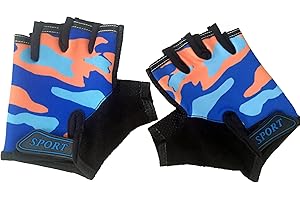LA SHIELD MARZE Kids Bike Gloves Anti-Slip Half Finger Cycling Gloves for Children 4-12 Y (Orange)