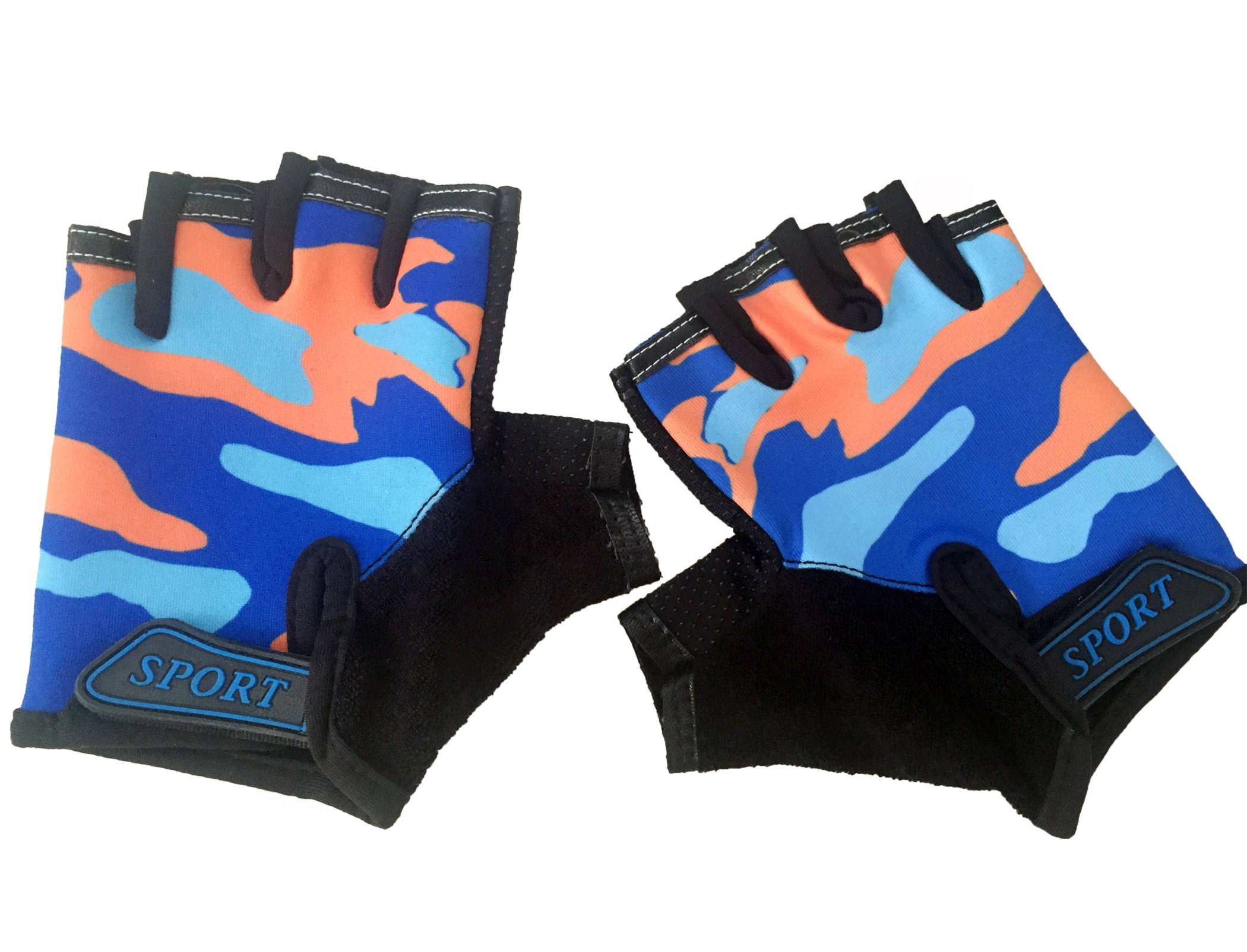 EurHouse Fingerless Kids Bike Gloves Anti-slip Half Finger Cycling Running Biking Mittens Girls Boys Children 4-12Y (Orange)