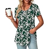 POPYOUNG Summer Womens Tunic Tops Loose Fit dressy Casual Short Sleeve Shirts to wear with Leggings