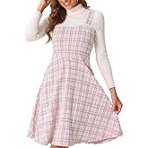 Allegra K Tweed Dress for Women's Sleeveless Square Neck Plaid A-Line Pinafore Overall Dresses