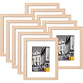 eletecpro 8x10 Picture Frames Set of 10, Picture Frame Collage Wall Decor Display 5x7 Photo with Mat or 8x10 without Mat, Home Decor Gallery Frame for Table Top or Wall Mounting, Natural