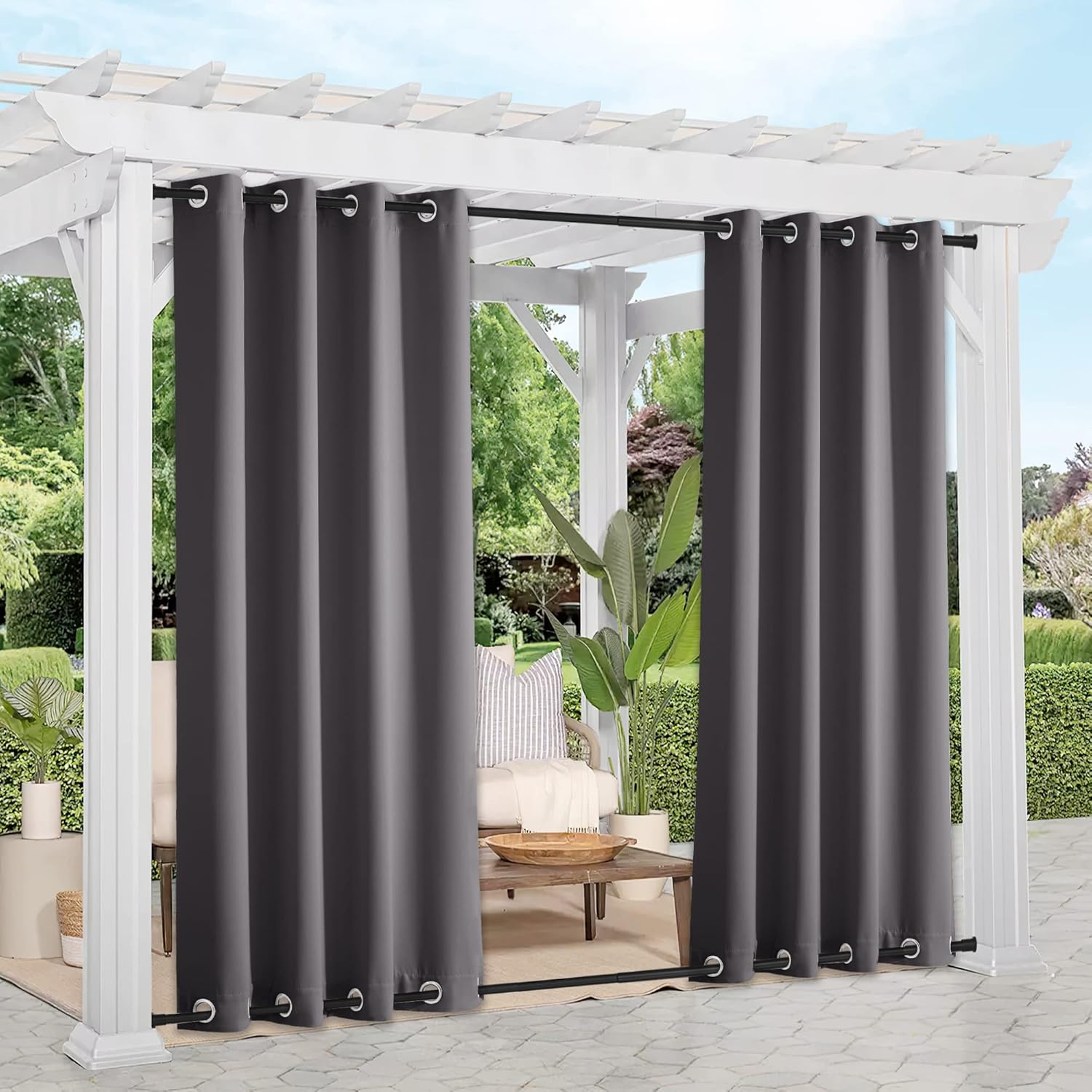 Outdoor Curtains - NICETOWN 2 Panels Grey Blackout Outdoor Curtains for Patio Waterproof 84