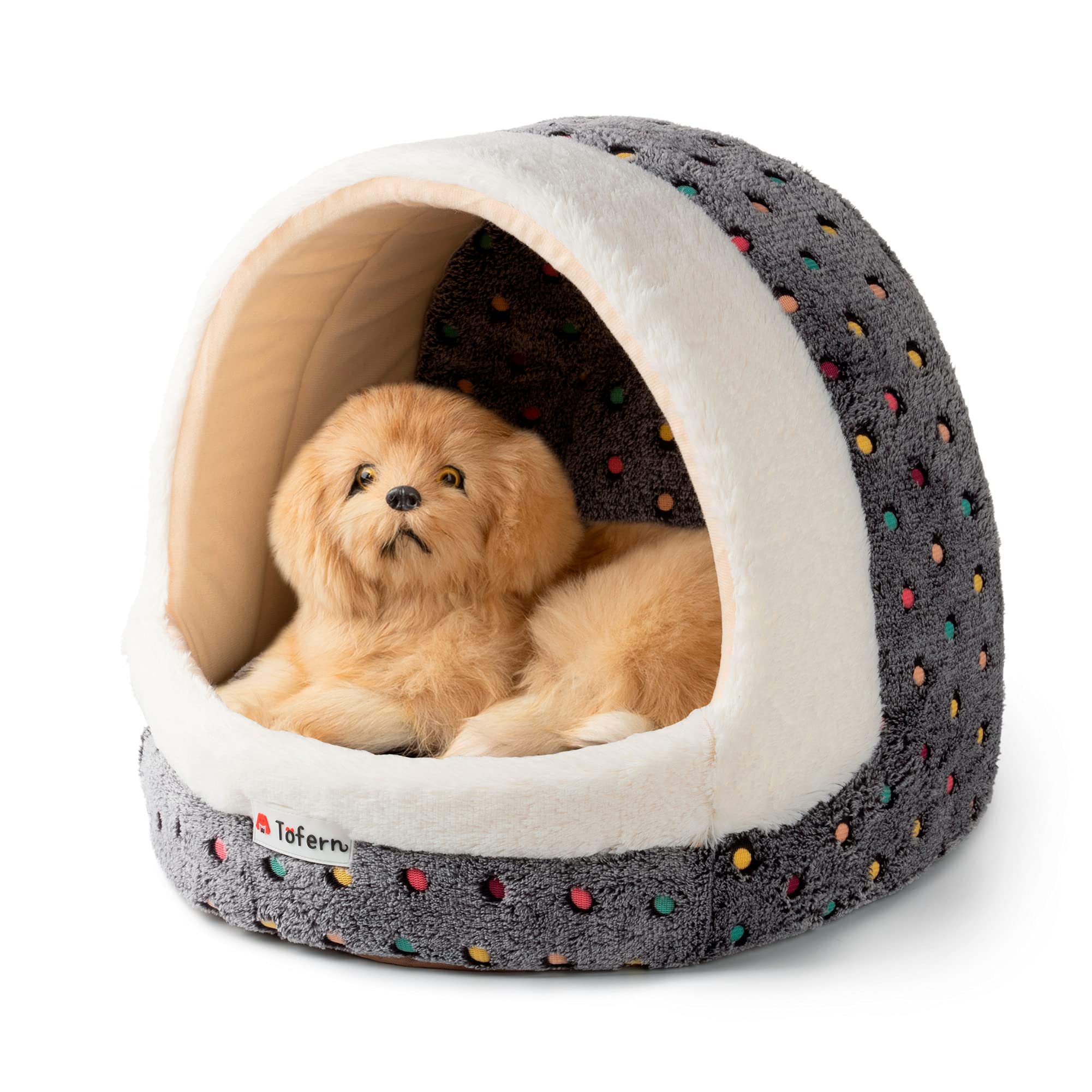 Tofern Cat Bed Small Dog Bed Pet Cave Bed For Puppy Kitten Rabbit Cute Fleece Igloo House for Small Dogs Indoor Cats Non-Slip Warm Washable Tent House