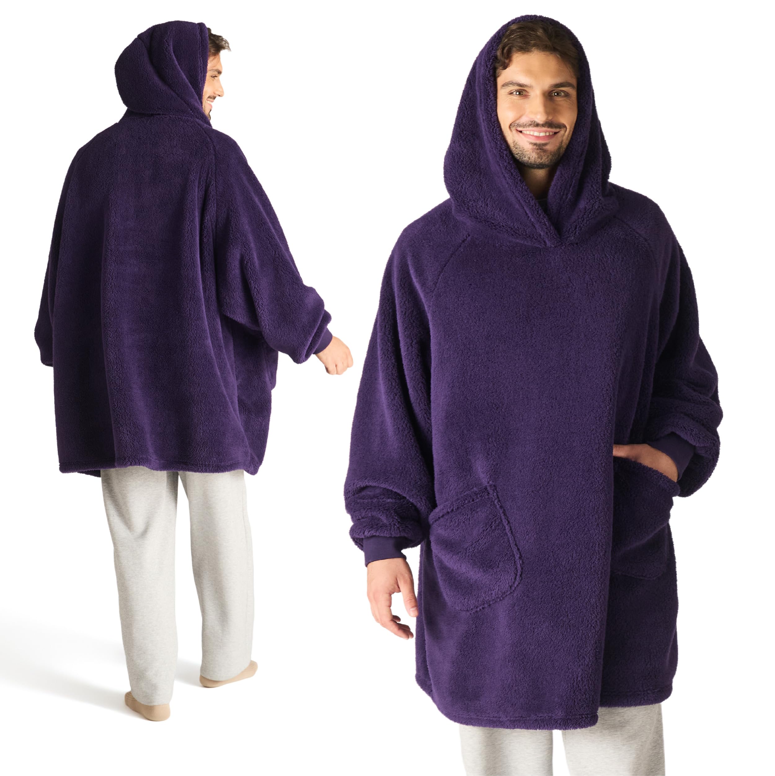 Bedsure Wearable Blanket Hoodie Women - Fluffy Fleece Hoodie Blanket for Men, Warm & Cozy Gifts for Women Men Her Mum, Purple, XL — image 1