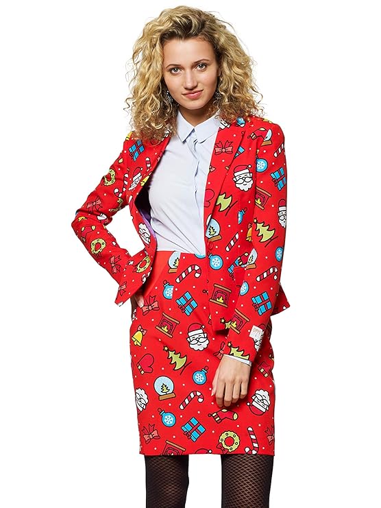 Generique - Weihnachtsfrau-Opposuits-Kostüm für Weihnachten rot-bunt