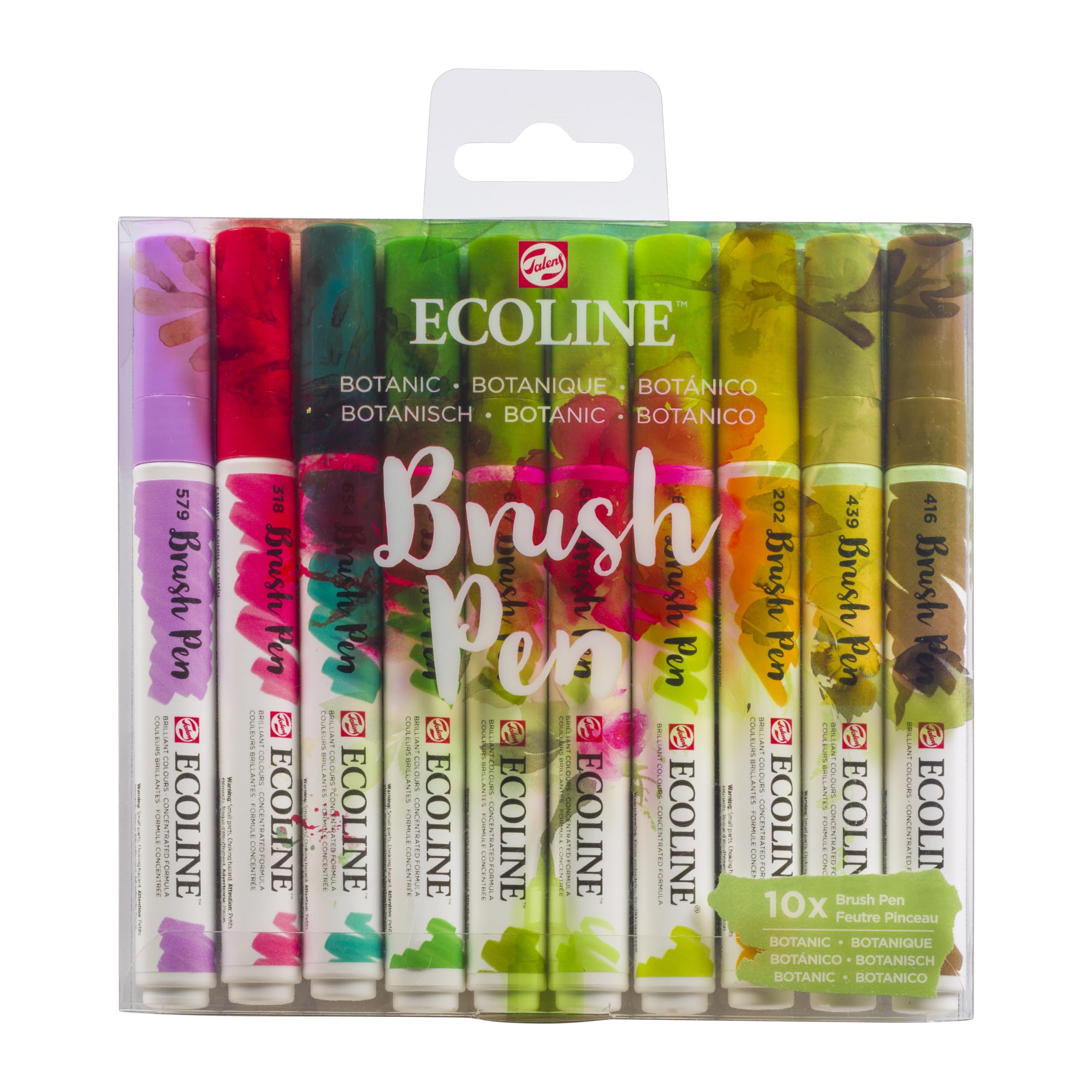 Ecoline Brush Pen Set of 10 Liquid Watercolor Pens – Botanical Colors | Blendable Brush Markers for Hand Lettering, Drawing, & Crafts