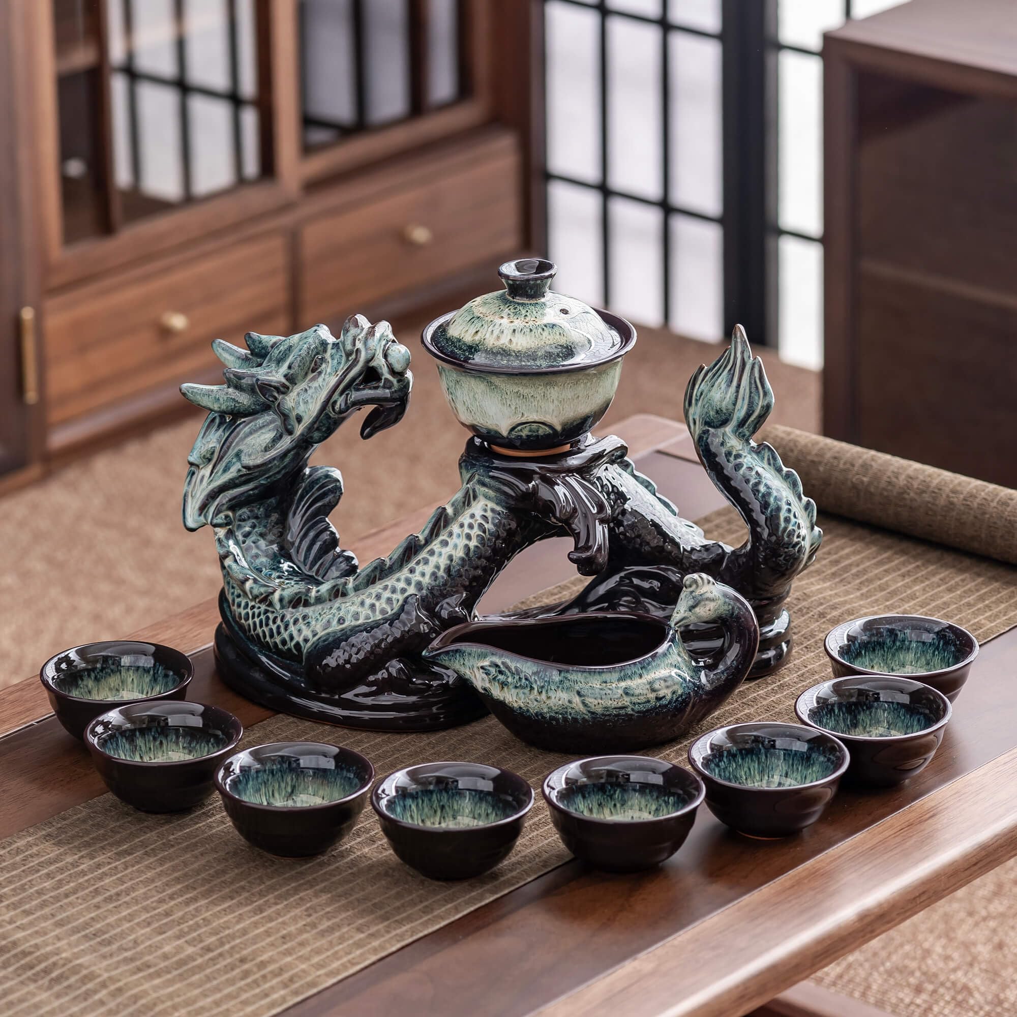 Photo 1 of Ceramic Teapot with Infuser Semi Automatic Tea Set Magic Teapot with 8 cups Gradient Color (Gradient Dragon- A)