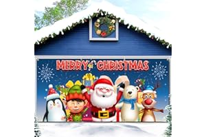 RATOYAL Christmas Garage Door Banner 16 x 7 ft, Merry Christmas Holiday Garage Door Decorations Cover Santa's Reindeer Garage Door Murals Large Backdrop Background for Photo Christmas Party Outdoor Banner
