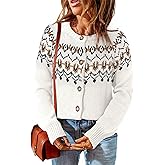 Dokotoo Womens Cardigans Casual Long Sleeve Chunky Knit Fall Winter Button Down Fair Isle Cardigan Sweaters