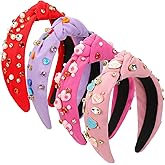 Yuxung 4 Pack Valentine's Day Knotted Headbands for Women - Pink Gemstone Fashion Headbands for Gift Party Head Accessories