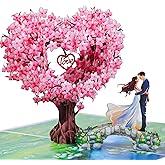 Pop Up Anniversary Cards, 3D Heart Cherry Blossom, Bridge with Couple Wedding Cards for Wife, Husband, Her, Him, Girlfriend, Ideal Gift for Birthday, Wedding, Valentines, Mothers Day, 6x8 inch