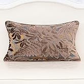 Alerfa Brown Throw Pillow Cover 12x20 Inch, Rectangle Cut Velvet Maple Leaf Embroidery Luxury Farmhosue Lumbar Decorative Pillow Cover for Couch Living Room Bedroom