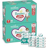 Pampers Pull On Cruisers 360° Fit Diapers Size 7, 2 Month Supply (2 x 88 Count) with Sensitive Baby Wipes, 12X Pop-Top…