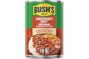 BUSH'S BEST 15 oz Canned Southwest Zest Pinto Beans, Source of Plant Based Protein and Fiber, Low Fat, Gluten Free, (Pack of 12)