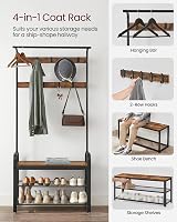 VASAGLE Coat Rack with Shoe Storage Bench 4 in 1 Industrial Rustic Brown view 3