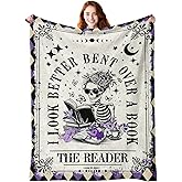 Book Lovers Gifts - Gothic Blanket for The Reader - Book Lover Gifts for Women - Bookworm Bookish Books Club Librarian Reading Gift - Skeleton Reading Blanket for Christmas Halloween Birthday 50"x60"