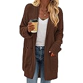 KIRUNDO Cardigan Sweaters for Women 2026 Fall Chunky Fuzzy Knit Open Front Loose Long Sleeve Sweater Coats Winter Clothing
