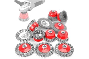 POLIWELL 12 Pack Wire Wheel Brush for Angle Grinder, 6pcs 4” Wheel Brushes, 6pcs 3” Cup Brush Set for 4 1/2 Grinders, 5/8 -11 Threaded Arbor, 0.020In Twisted Knotted Carbon Steel for Removal Rust