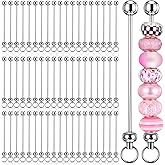 60 pcs Blank Beaded Keychains Bars DIY Keychain Accessories Metal Beaded Keychain Detachable Key Chain for Pendant DIY Crafts Jewelry Making Gift